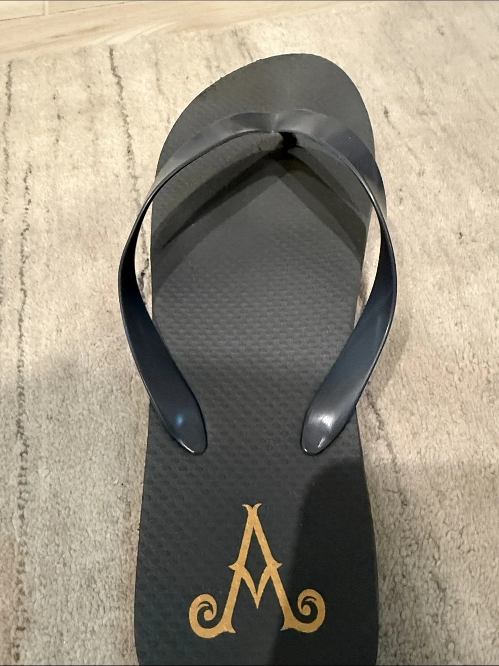 Men's Adare Mankr Black Flip-Flops with Gold Monogram